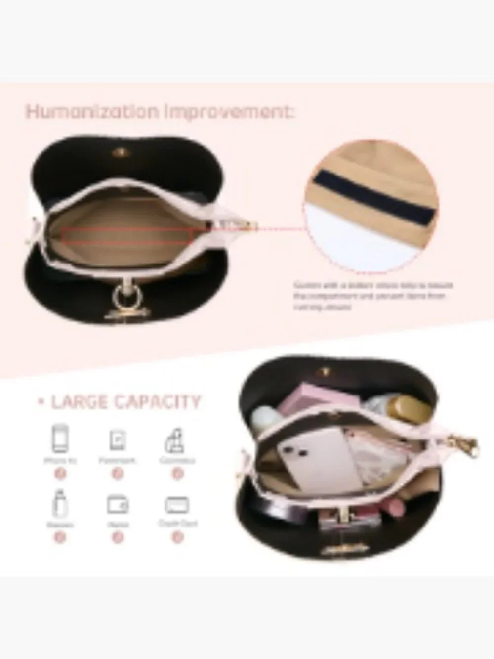 Vegan Leather Bucket Crossbody Purse with Multi Pockets for Women Fashion